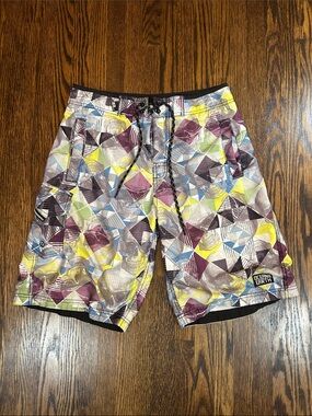 Vintage Y2K Ocean and Earth Skull Boardshorts